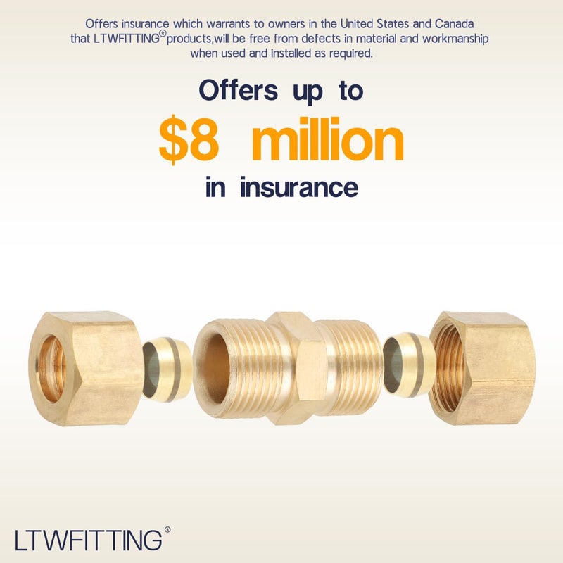 LTWFITTING 3/8-Inch OD Compression Union,Brass Compression Fitting(Pack of 10) - Image 4